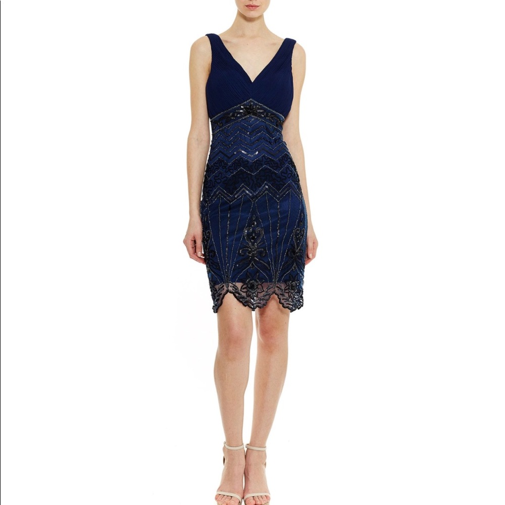 Sue Wong Beaded Scallop Hem Cocktail